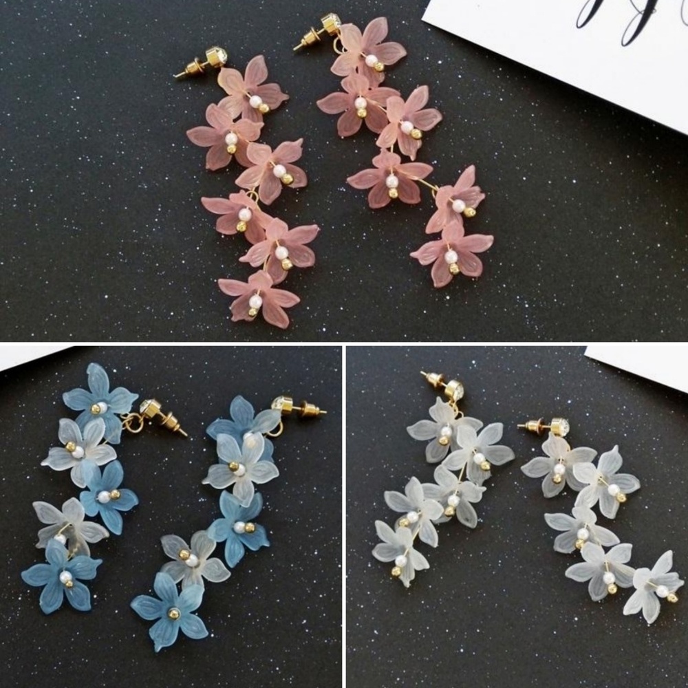 14k Gold Plated Flower Dangle Earrings